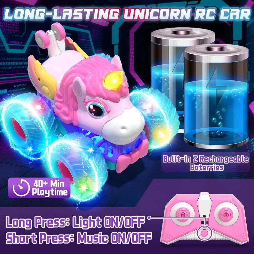 Remote Control Car for Girls 360° Rotating Unicorn Monster Truck RC 4WD Gift